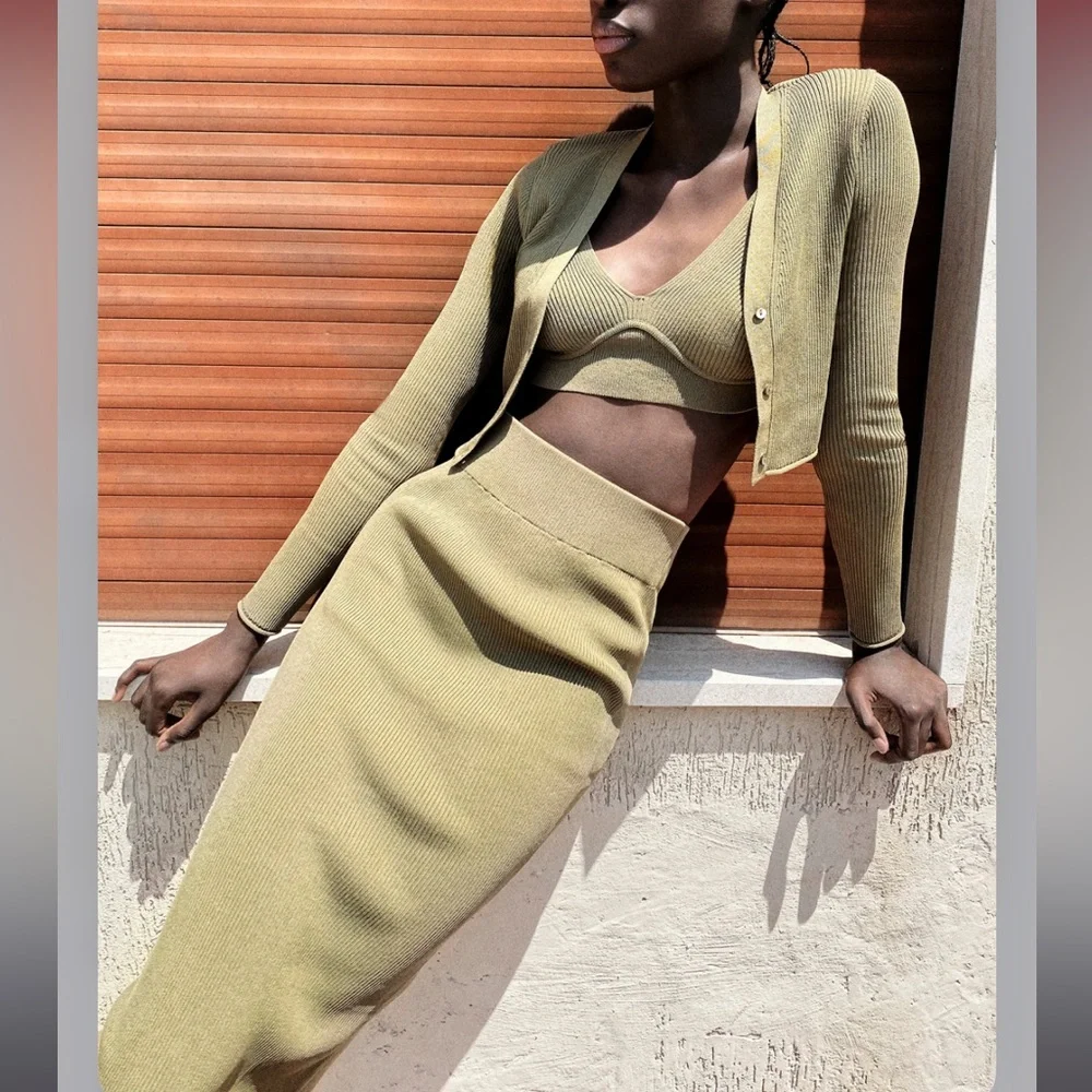 ZARA KNIT MIDI SKIRT - Picture 1 of 7